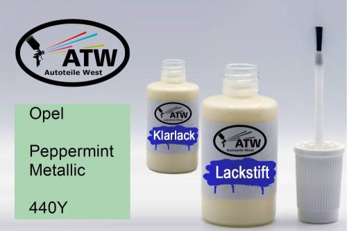 Opel, Peppermint Metallic, 440Y: 20ml Lackstift + 20ml Klarlack - Set, von ATW Autoteile West.